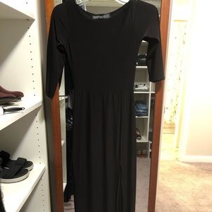 BOOHOO long black half sleeve slit dress